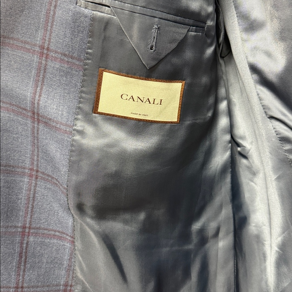 Canali Light Blue Windowpane Sportcoat with Red Checks - Picture 4 of 16